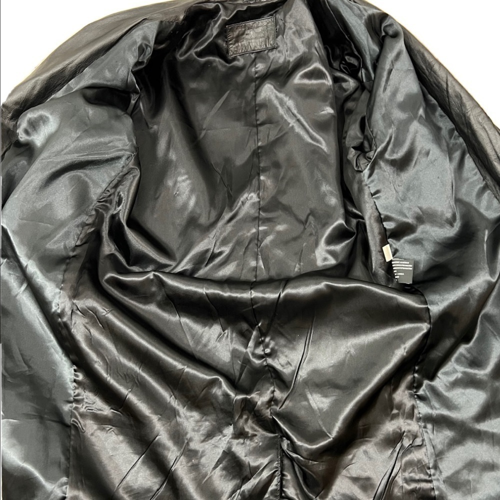 Vintage 90s Black Leather Trench Coat Oversized Minimalist Long Coat - Size M - Picture 9 of 11